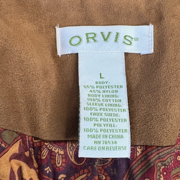 Orvis Quilted Jacket Burgundy Paisley Lining Corduroy Collar Women’s Large - Picture 2 of 5